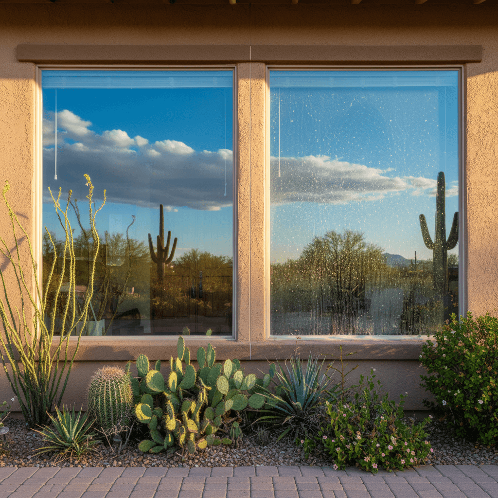 Residential window before and after cleaning comparison
